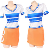 One Piece Nami Women Blue and White Striped Outfit Cosplay Costume Halloween Carnival Party Suit