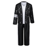 Pop Star Black Retro 80s Stage-style Classic Jacket and Hat Set Cosplay Costume Halloween Carnival Party Suit