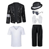Pop Star Black Retro 80s Stage-style Classic Jacket and Hat Set Cosplay Costume Halloween Carnival Party Suit