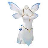 Ram Women White Dress with Wings Cosplay Costume Halloween Carnival Party Suit