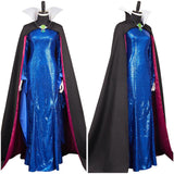 Princess Snow Costume Evil Queen Cosplay Blue Dress Black Coat For Adult Man Female Halloween Carnival Suit