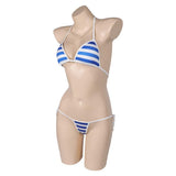 Street Fighter Cammy Blue-white Striped Sexy Bikini Swimsuit Swimwear Cosplay Costume Outfits