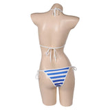 Street Fighter Cammy Blue-white Striped Sexy Bikini Swimsuit Swimwear Cosplay Costume Outfits