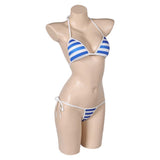 Street Fighter Cammy Blue-white Striped Sexy Bikini Swimsuit Swimwear Cosplay Costume Outfits