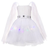 SW Princess Leia White Mesh Dress with Lights Kids Children Cosplay Costume Outfits Halloween Carnival Suit