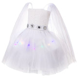 SW Princess Leia White Mesh Dress with Lights Kids Children Cosplay Costume Outfits Halloween Carnival Suit