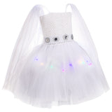 SW Princess Leia White Mesh Dress with Lights Kids Children Cosplay Costume Outfits Halloween Carnival Suit