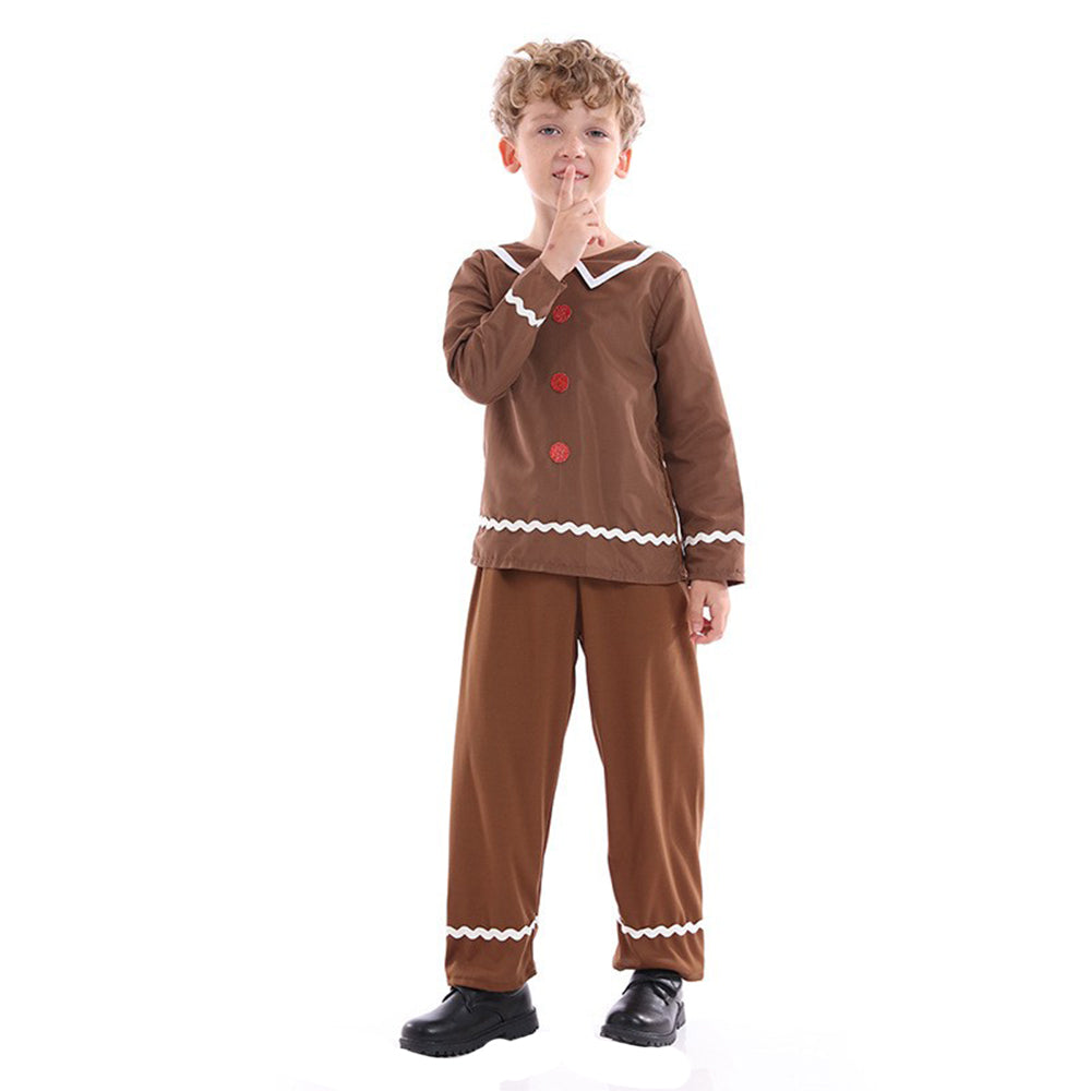 Kids Boys Gingerbread man Cosplay Costume Uniform Outfits Halloween Carnival Suit