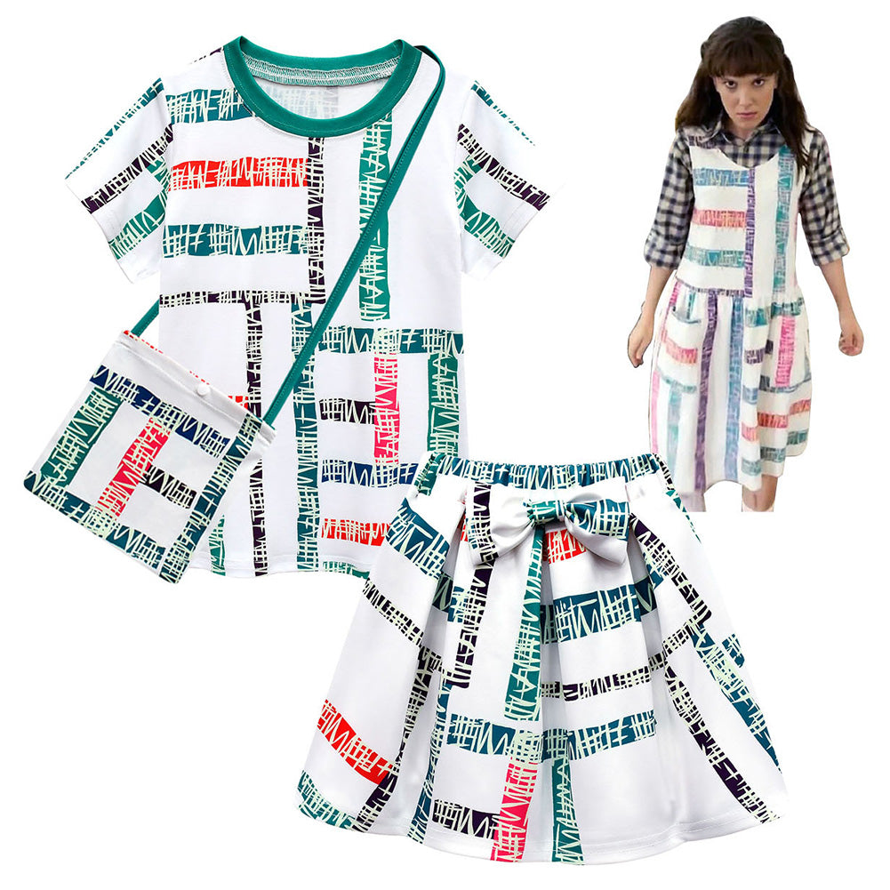 Kids Girls Stranger Things Season 4 - 11 Eleven Cosplay Costume Skirt Outfits Halloween Carnival Suit