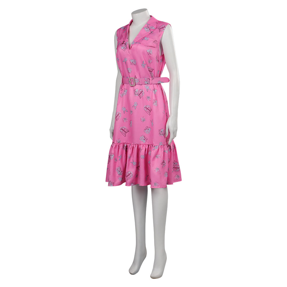 Barbie 2023 Original Design Pink Sleeveless Printed Dress Cosplay Costume Halloween Carnival Suit