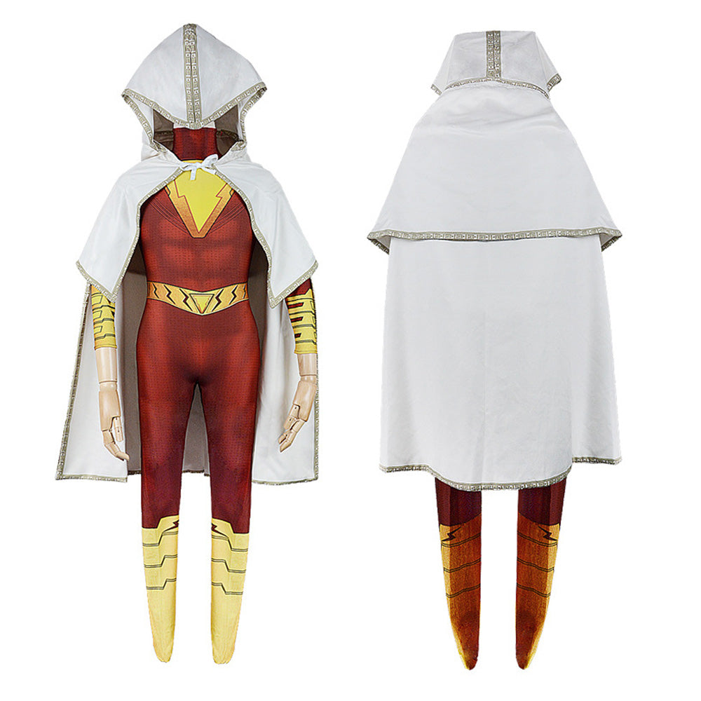 Kids Shazam Cosplay Costume Jumpsuit Cloak Halloween Carnival Suit