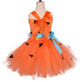 Kids Girls Primitive Man bones Print Cosplay Costume Orange Dress Outfits Halloween Carnival Suit