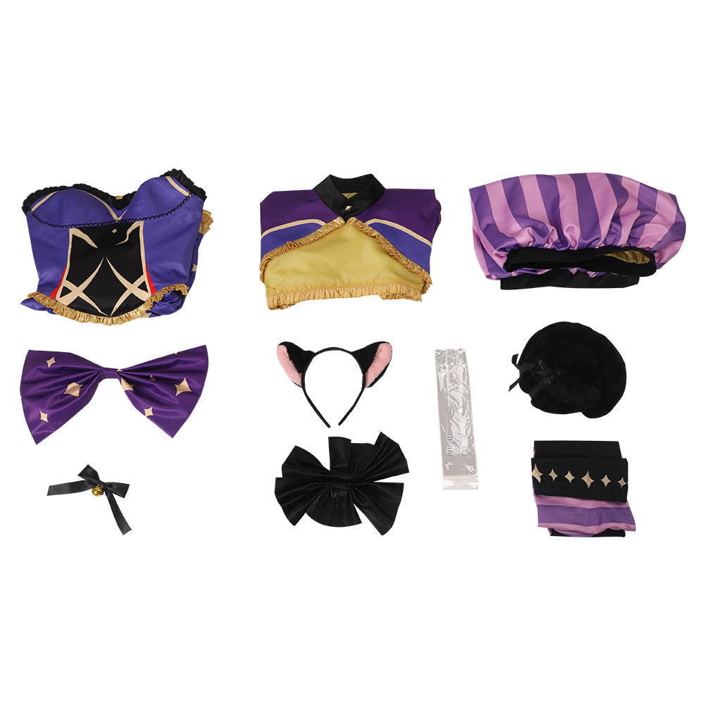 Genshin Impact Mona Alice in Wonderland Cosplay Costume Cheshire Cat  Dress Outfits Halloween Carnival Suit