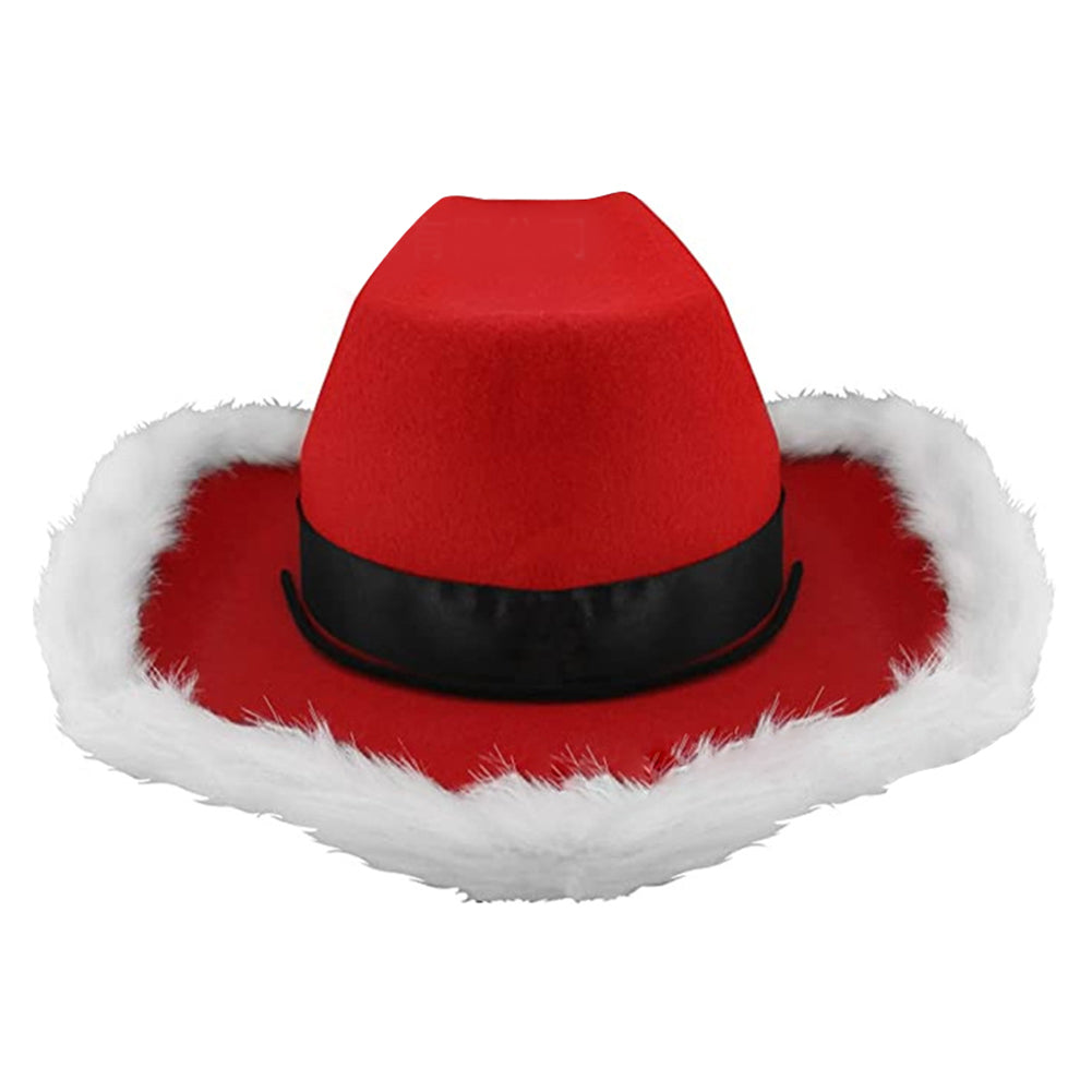 Santa Claus Party Christmas Luminous Cowboy Hat Western Red Felt Hats Wide Brim Cowgirl Hat Jazz Hat for Women Men
