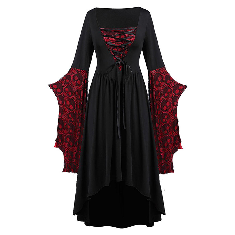 Adults Women Medieval Palace Cosplay Costume Dress Vintage Party Evening Gown Retro Skull Renaissance Ruffle Sleeve Dress