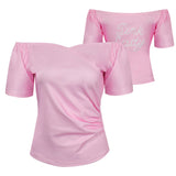 Pink Ladies Grease Cosplay Costume T-shirt Women Pink Off-shoulder Short Sleeve Shirt Top