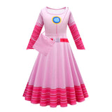The Super Mario Bros Peach Pink Long Dress Outfits Cosplay Costume Halloween Carnival Party Suit