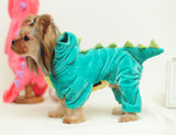 Pet Plush Outfit Dinosaur Costume with Hood for Small Dogs & Cats Jumpsuit Winter Coat Warm Clothes