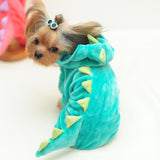 Pet Plush Outfit Dinosaur Costume with Hood for Small Dogs & Cats Jumpsuit Winter Coat Warm Clothes