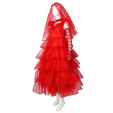 Beetle Juice Lydia Cosplay Costume Red Wedding Dress Outfits Halloween Carnival Suit