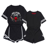 Stranger Things 4 Hellfire Club Cosplay Costume T-shirt Crop Top Shorts Set Outfits Halloween Carnival Suit