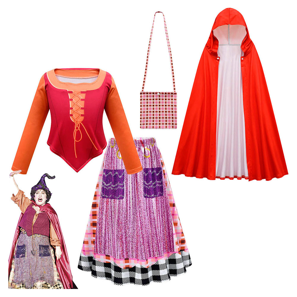 4Pcs Hocus Pocus Dress Mary Sanderson Cosplay Costume Coat Halloween Carnival Suit