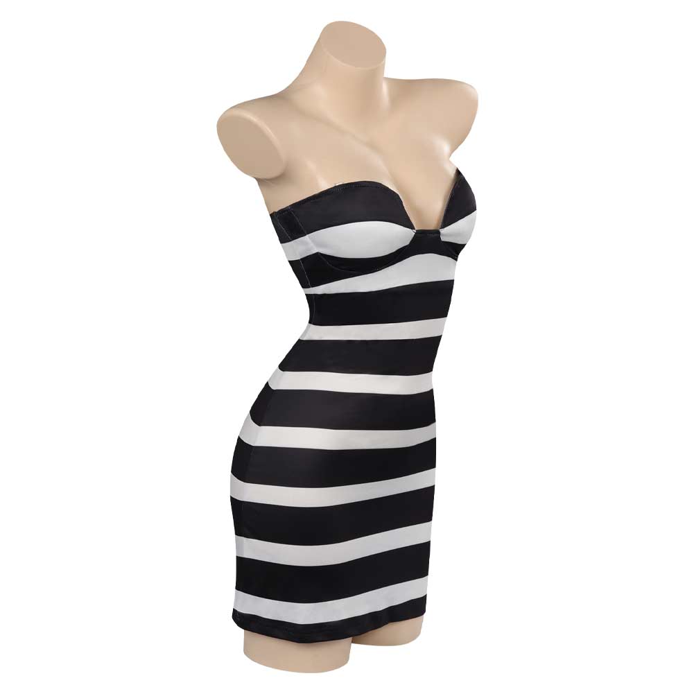 barbie black and white striped dress Barbie Doll in black and white striped dress (blonde)