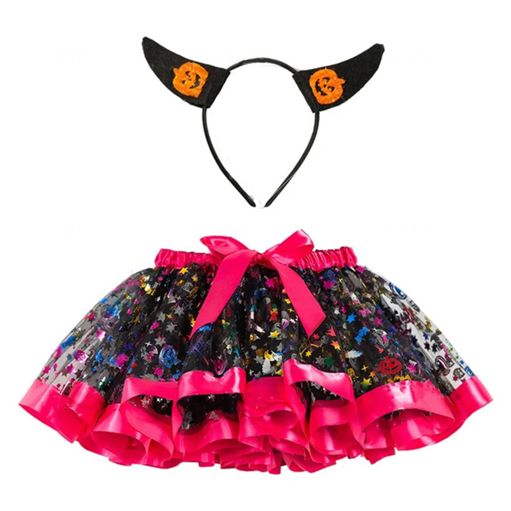 Kids Girls Devil Pumpkin Tutu Cosplay Costume Dress Outfits Halloween Carnival Suit