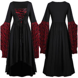 Adults Women Medieval Palace Cosplay Costume Dress Vintage Party Evening Gown Retro Skull Renaissance Ruffle Sleeve Dress