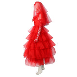 Beetle Juice Lydia Cosplay Costume Red Wedding Dress Outfits Halloween Carnival Suit