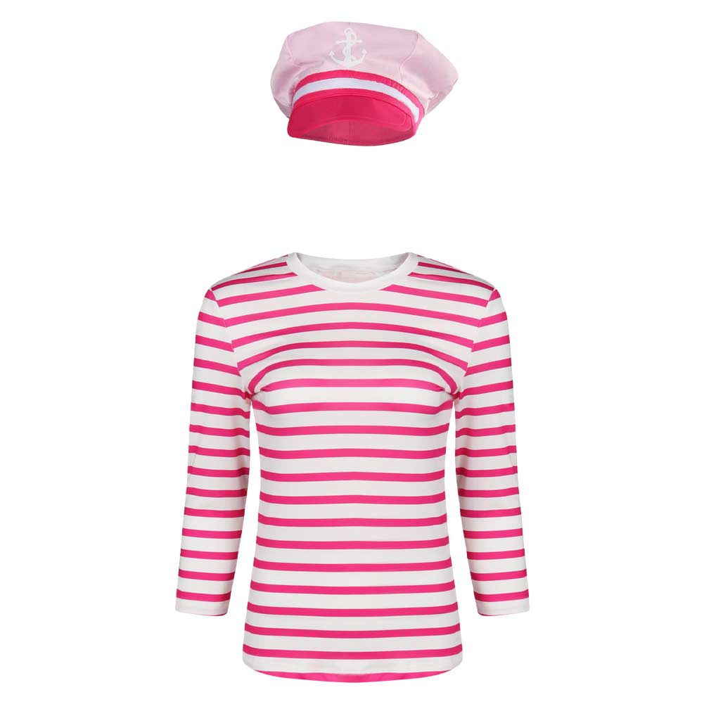 Barbie Cosplay Costume Pink Striped Tops and Gats Outfits Halloween Carnival Suit