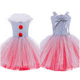 Kids Girls It Joker Cosplay Costume Mesh Dress Headband Outfits Halloween Carnival Suit