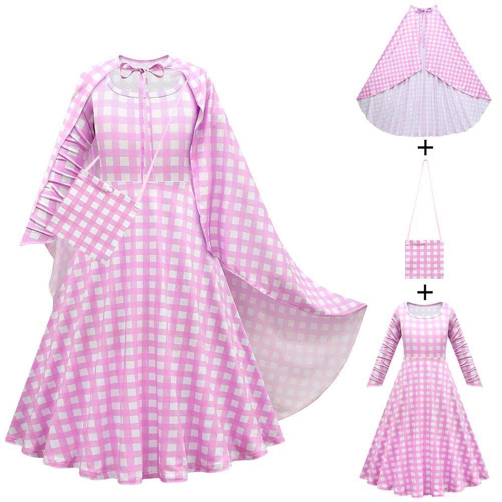 Barbie 2023 Kids Children Girls Cosplay Costume Pink Long Seeve Cape Outfits Halloween Carnival Suit