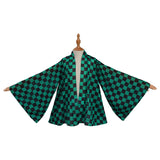 Children Kids Demon Slayer Kamado Tanjiro Cosplay Cloak Cape Kimono Coat Halloween Carnival Suit-cossky®