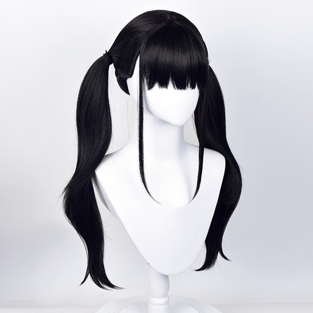 Long black cosplay wig deals with bangs