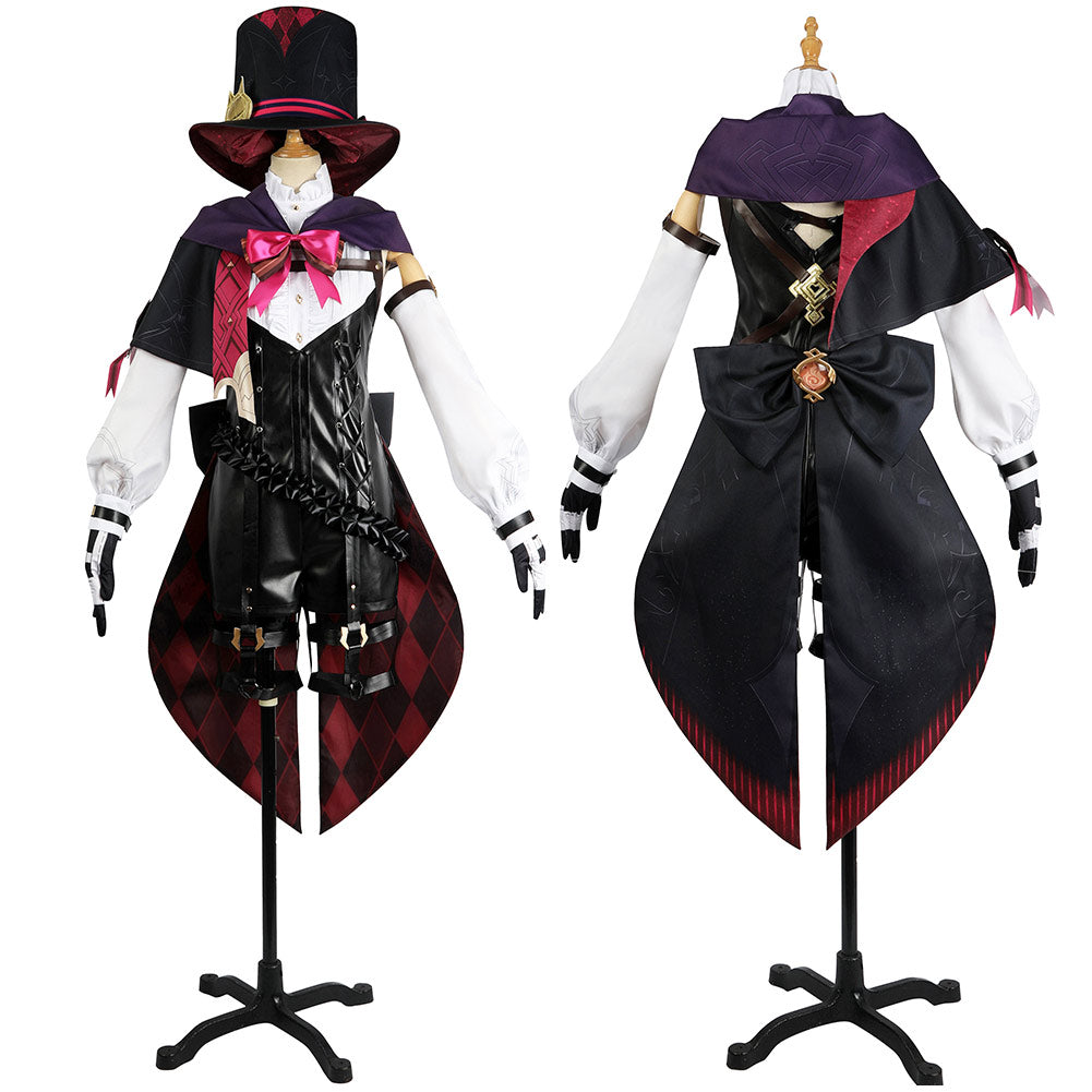 Genshin Impact Lyney Women Black Dress Outfits Cosplay Costume Halloween Carnival Suit