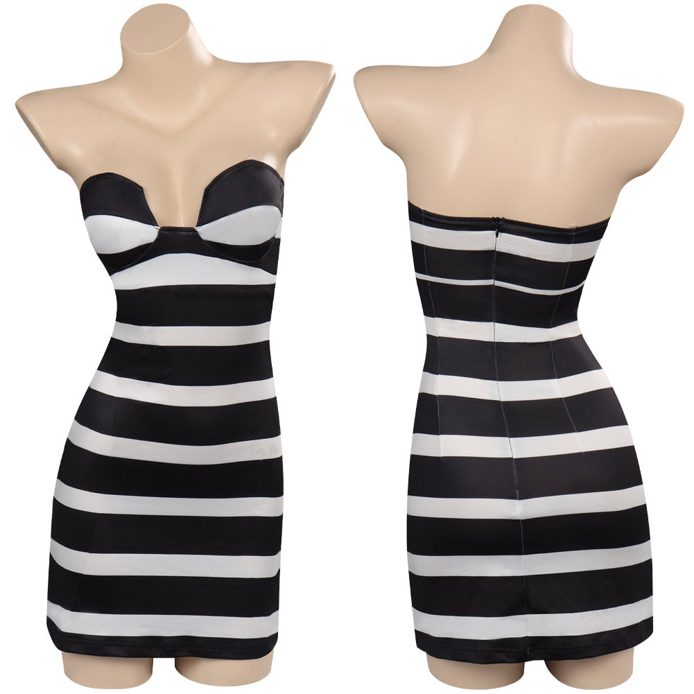 Barbie Black and White Stripes Outfits Cosplay Costume Halloween Carnival Suit
