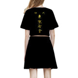 Anime Tokyo Revengers Ryuguji Ken Print Crop Top T-shirt Skirt Two Piece Sets Cosplay Costume