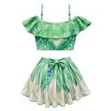 Kids Girls Tiana Swimsuit Cosplay Costume Two-Piece Swimwear Outfits Halloween Carnival Suit