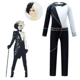 kids Girls Cruella Cosplay Costume Jumpsuit Wig Outfits Halloween Carnival Suit