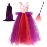 Kids Girls Hocus Pocus Sara Sanderson Mesh Dress Halloween Carnival Suit