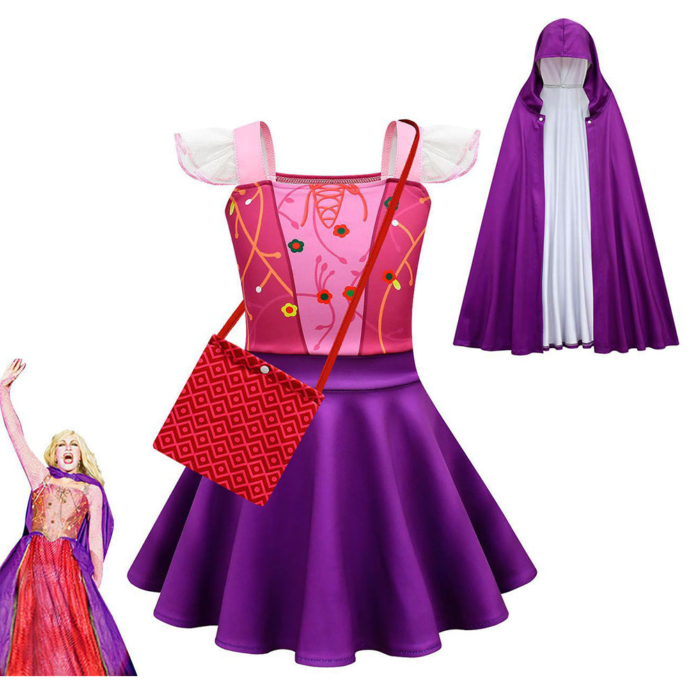 KIds Girls Hocus Pocus Sarah Sanderson Cosplay Costumes Outfits Halloween Carnival Suit