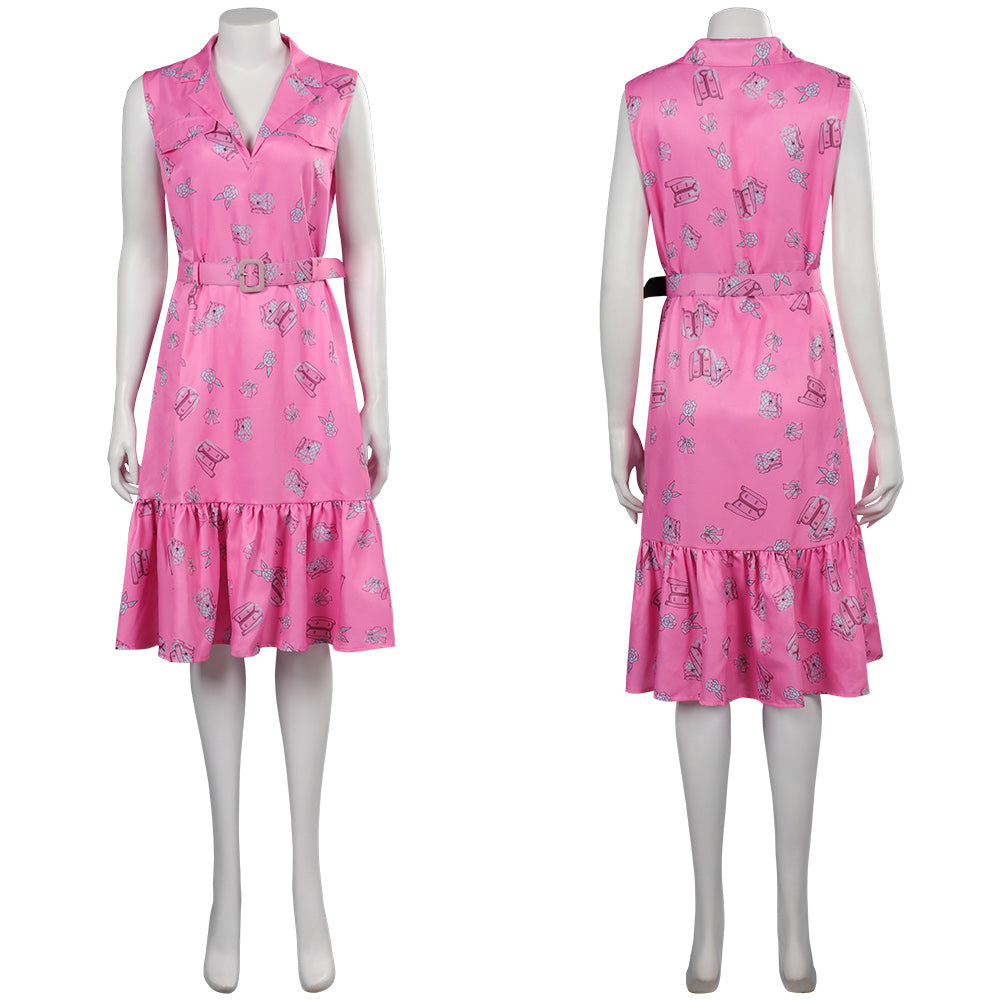 Barbie 2023 Original Design Pink Sleeveless Printed Dress Cosplay Costume Halloween Carnival Suit