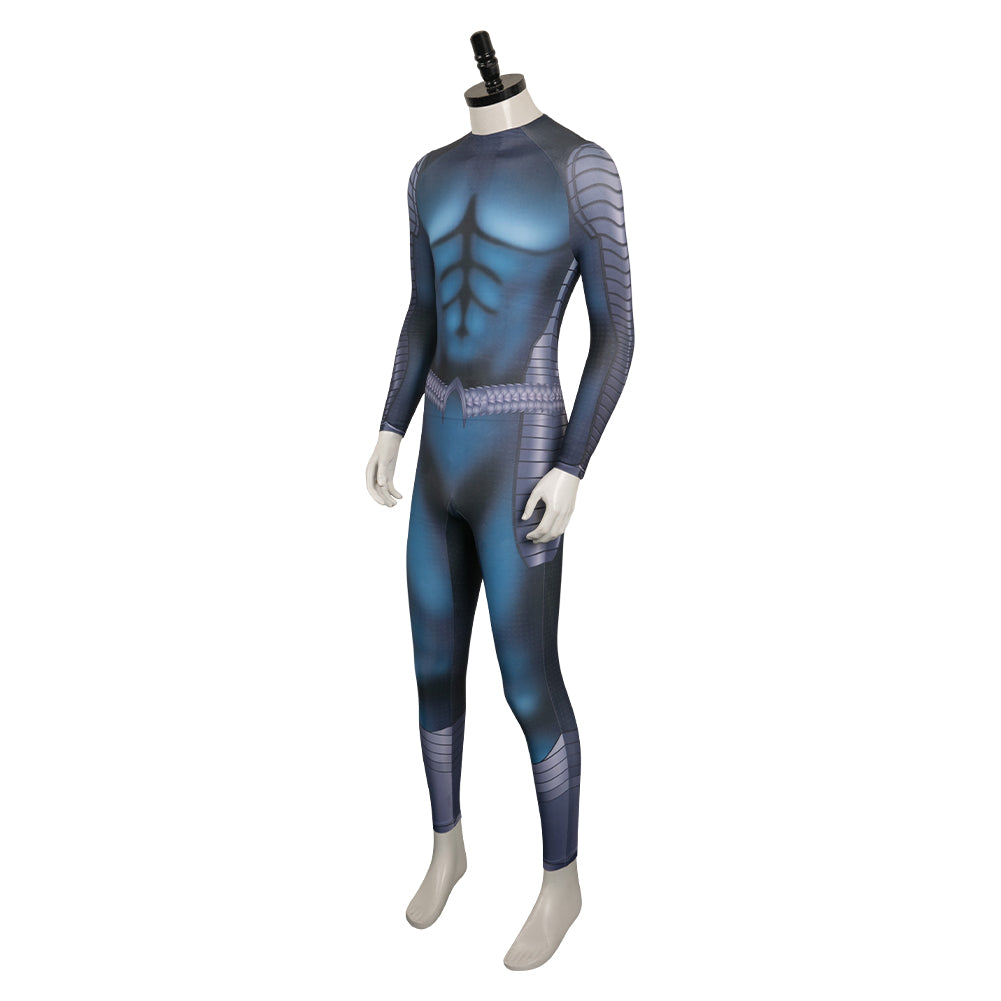 Aquaman Arthur Curry Adult Blue Printed Jumpsuit Cosplay Costume Outfits Halloween Carnival Suit