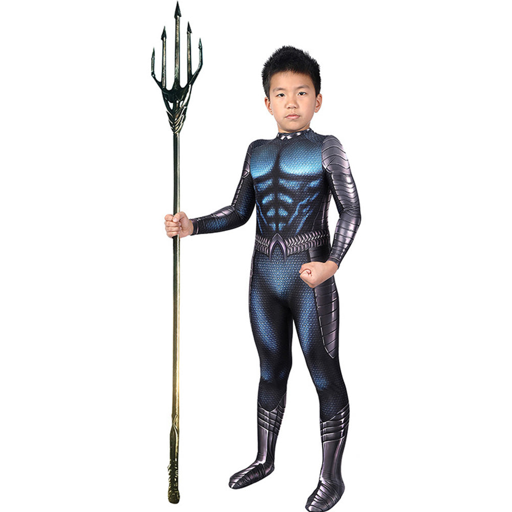 Aquaman Arthur Curry Kids Children Blue Jumpsuit Cosplay Costume Halloween Carnival Suit