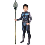 Aquaman Arthur Curry Kids Children Blue Jumpsuit Cosplay Costume Halloween Carnival Suit