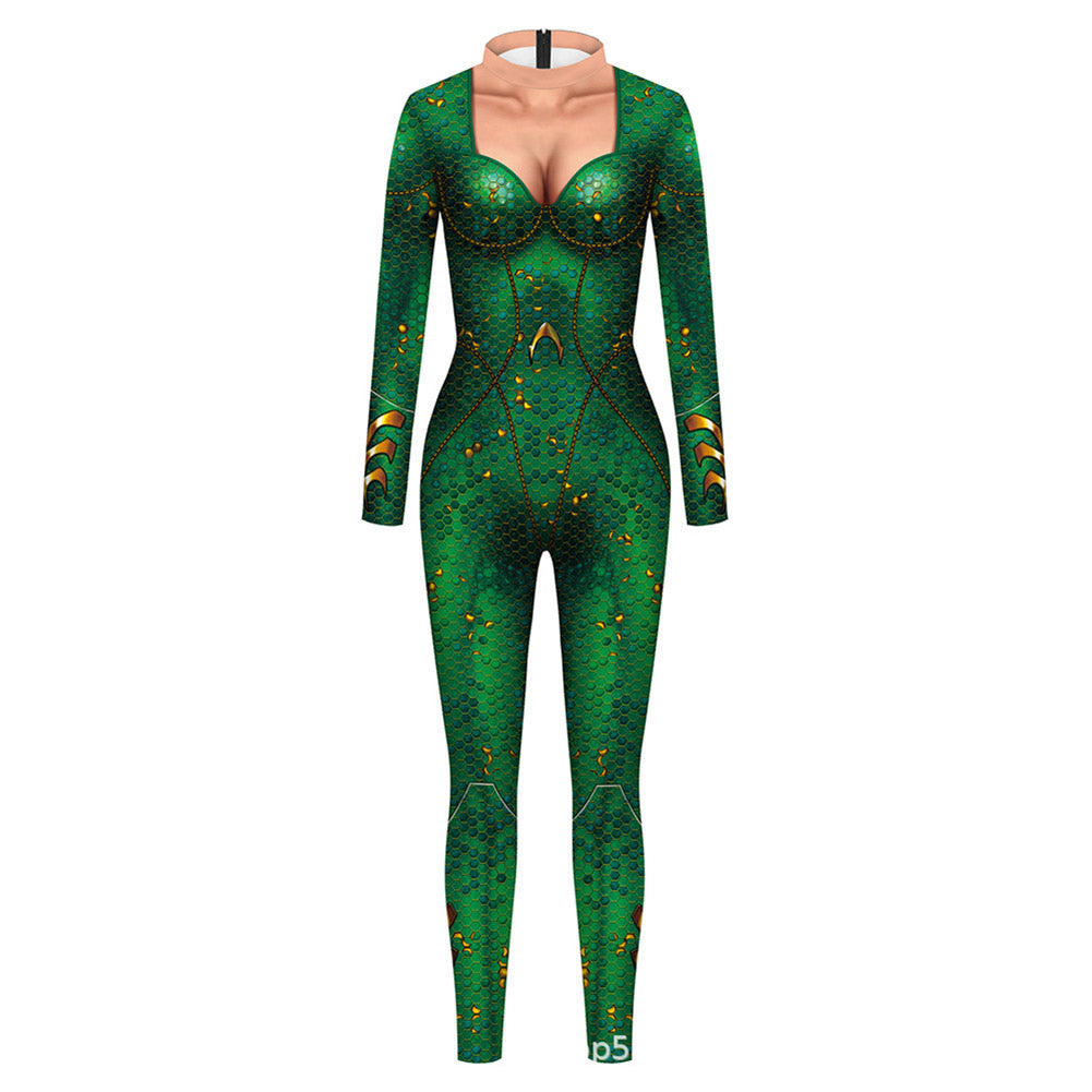 Aquaman Queen of Atlantis Mera Movie Character Cosplay Green Jumpsuit Cosplay Costume