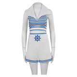 Barbie 2023 Blue Striped Beach Outfits Cosplay Costume Halloween Carnival Suit