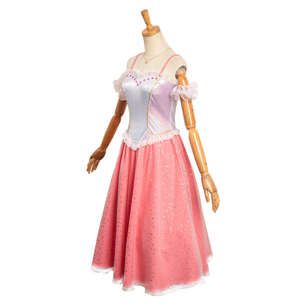 Barbie 2023 Clara Pink Dress Cosplay Costume Halloween Carnival Suit