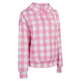 Barbie 2023 Women Pink Plaid Hoodie Outfits Cosplay Costume Halloween Carnival